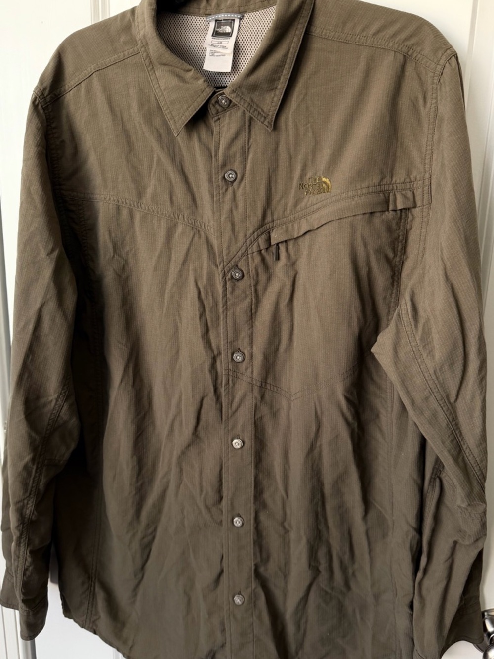 The North Face Shirt Men's Large Roll Tab Green/Grey Lightweight Button-Up